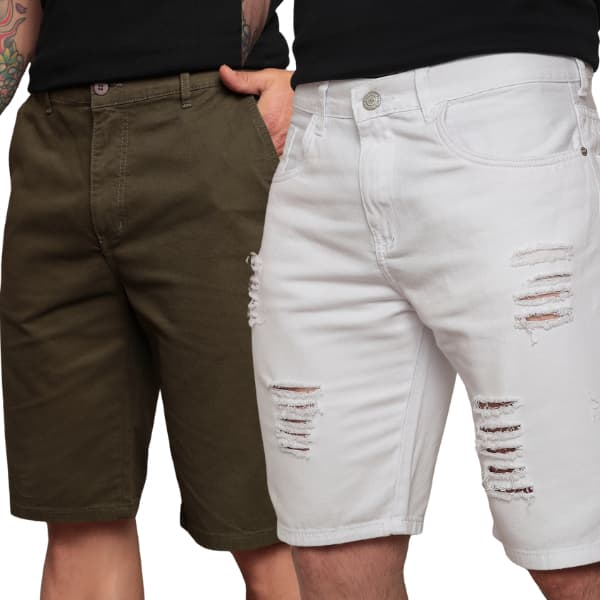Kit Duas Bermudas Branca Rasgada E Sarja Verde top