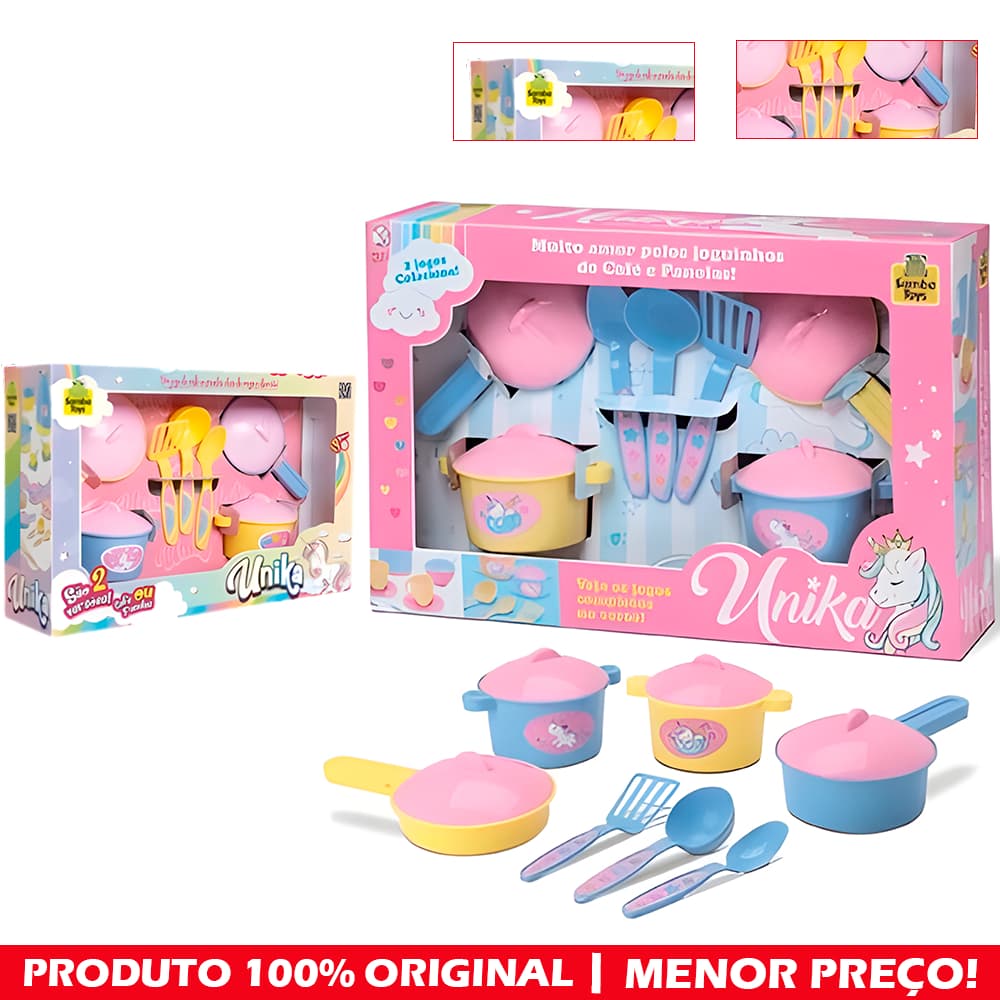 Kit Jogo De Panelinhas e Café Infantil Unicórnio Brinquedo Na Caixa Menina Brincadeira De Cozinhar Envio Imediato