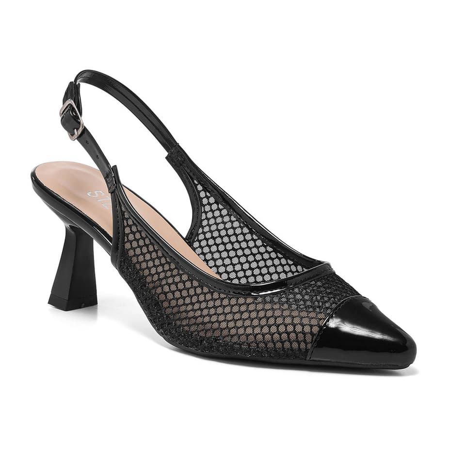 Sapato Scarpin Slingback Feminino Salto Taça Baixo Tela Bico Fino Elegante Original