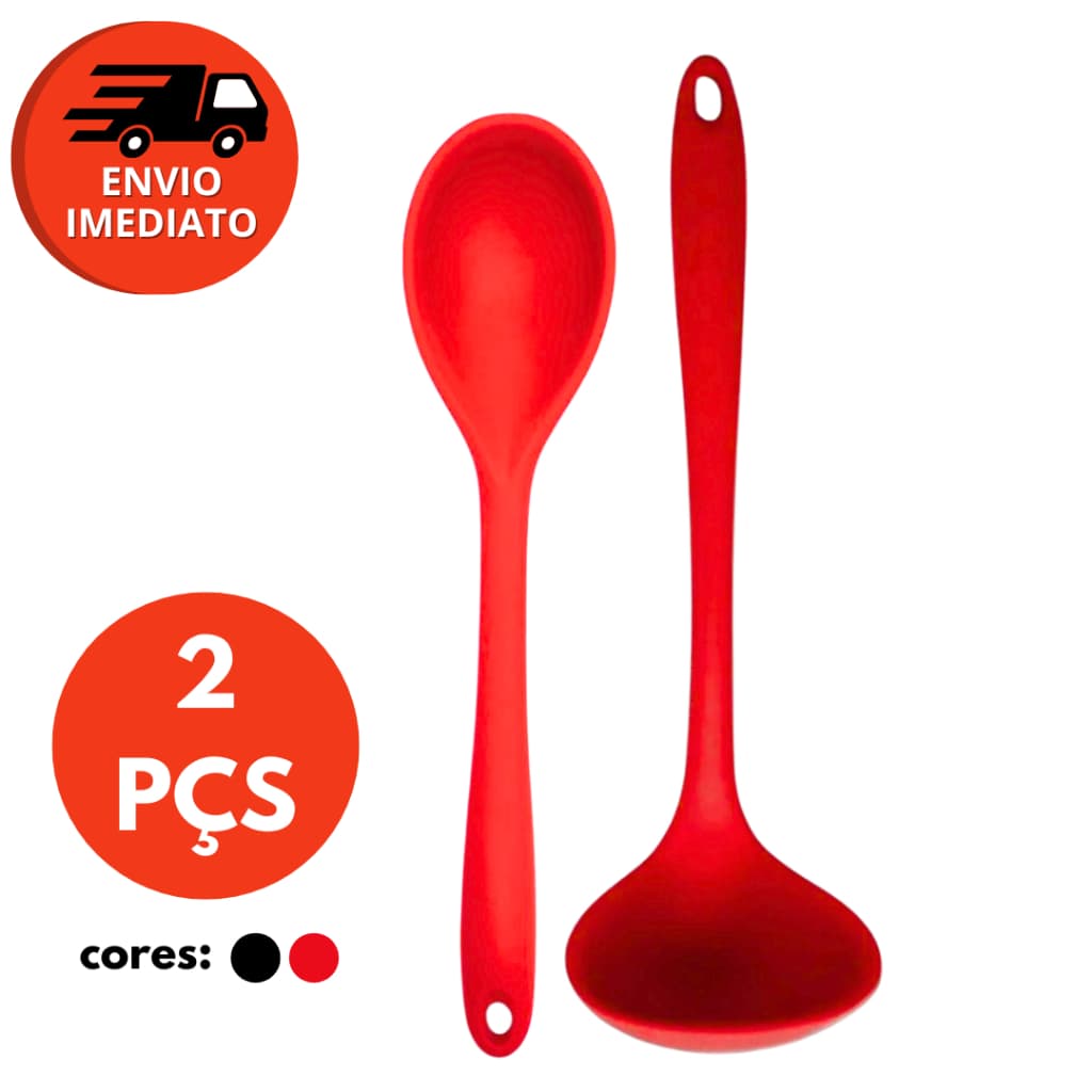 Kit 01 Concha Para Feijão Sopa E 01 Colher Arroz Silicone Maciço Resistente Cozinha Panela