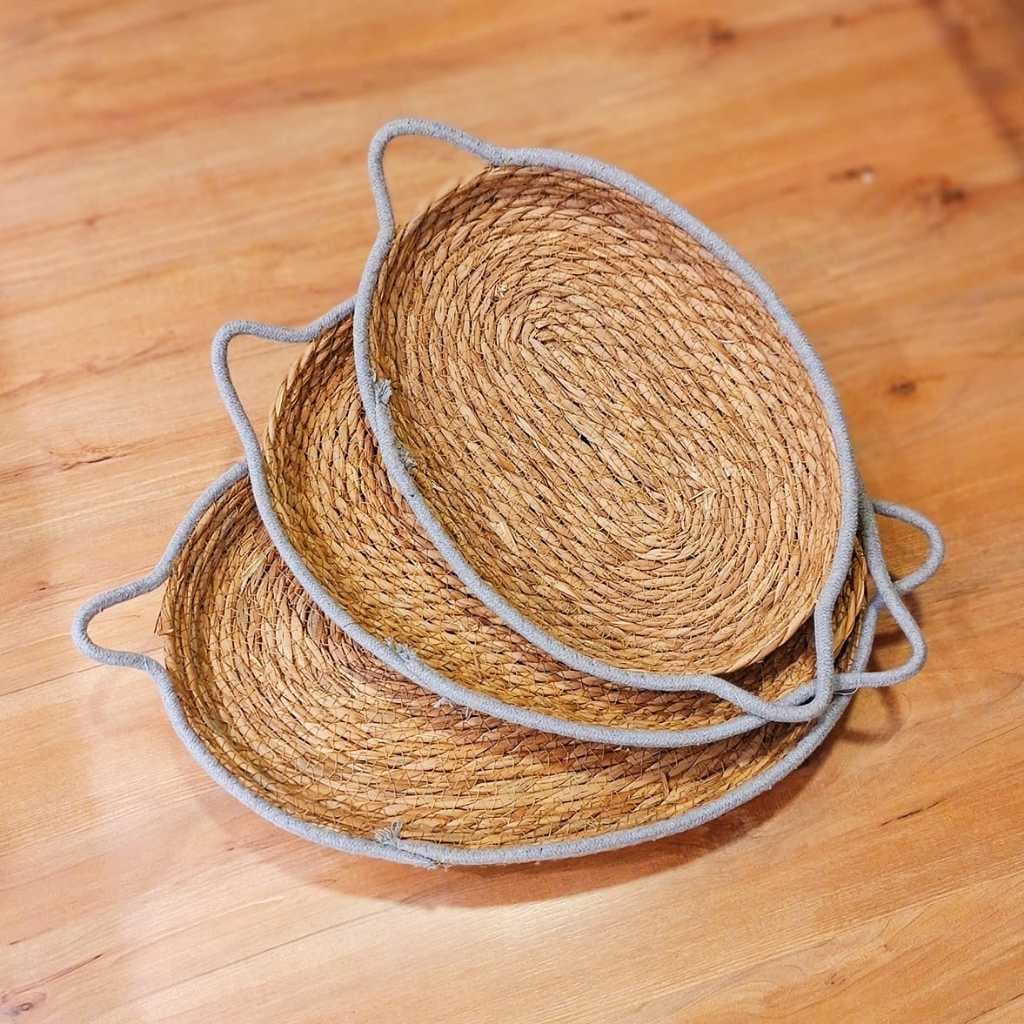 Cesto BANDEJA Multiuso Fibra Natural Decorativo Organizador palha kit