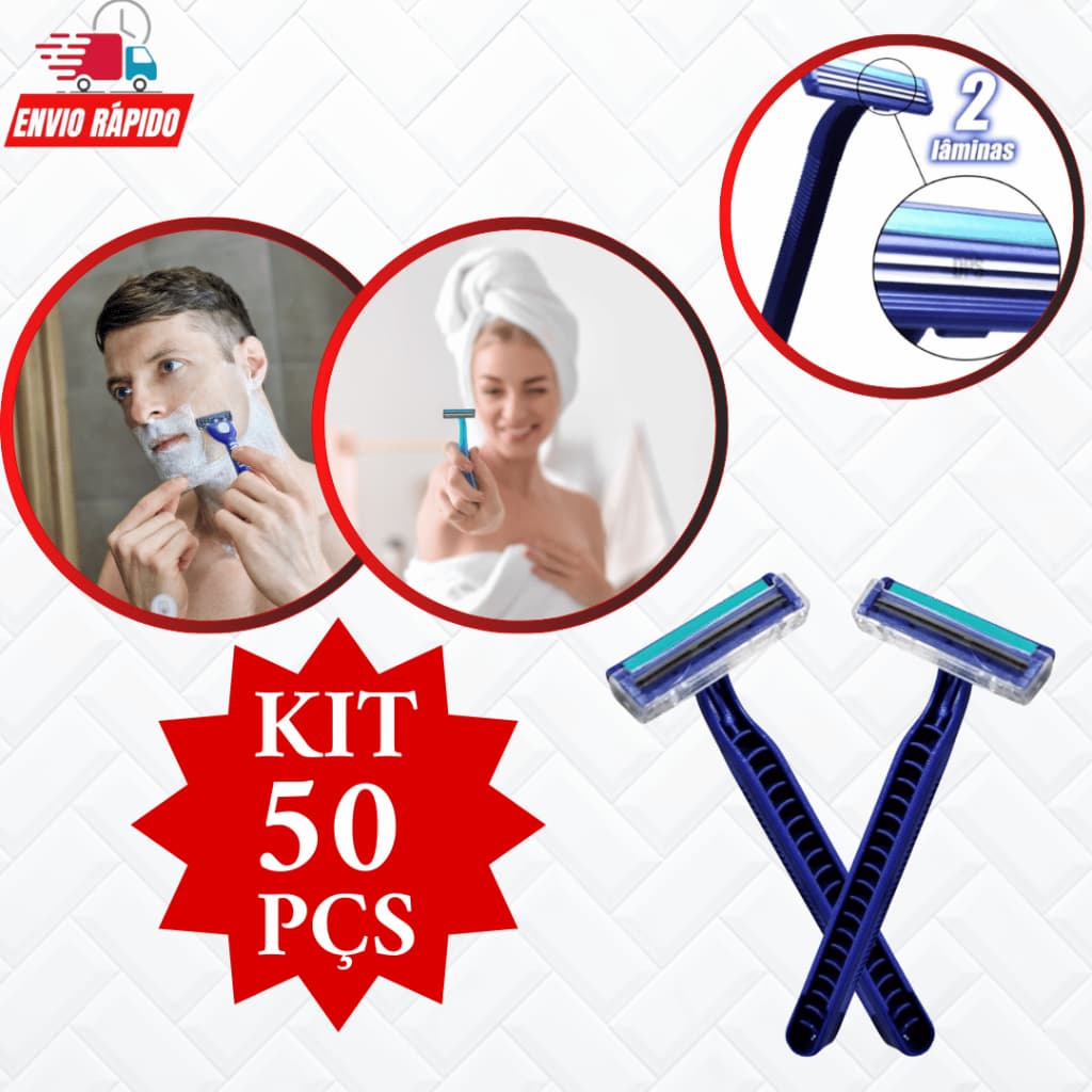Barbeador Descartável  50 Peças Para Depilar Barbear Raspar Pêlos Prestobarba Com 2 Lâminas Barbearia Promoção