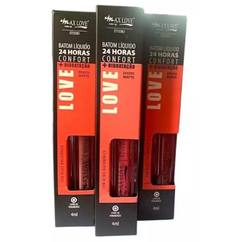 MAX LOVE BATOM LIQUIDO 24 HORAS+ HIDRATAÇÃO EFEITO MATE COM ACIDO HIALURONICO 4ml