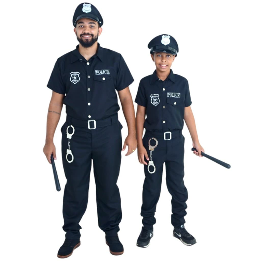 Fantasia Masculina Policial Infantil e Adulto + Acessórios - Cosplay Polícia