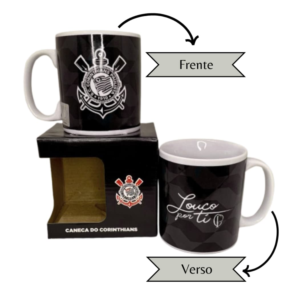 Caneca Time/Corinthians Louco Por Ti Licenciado - MILENO - Porcelana 320m