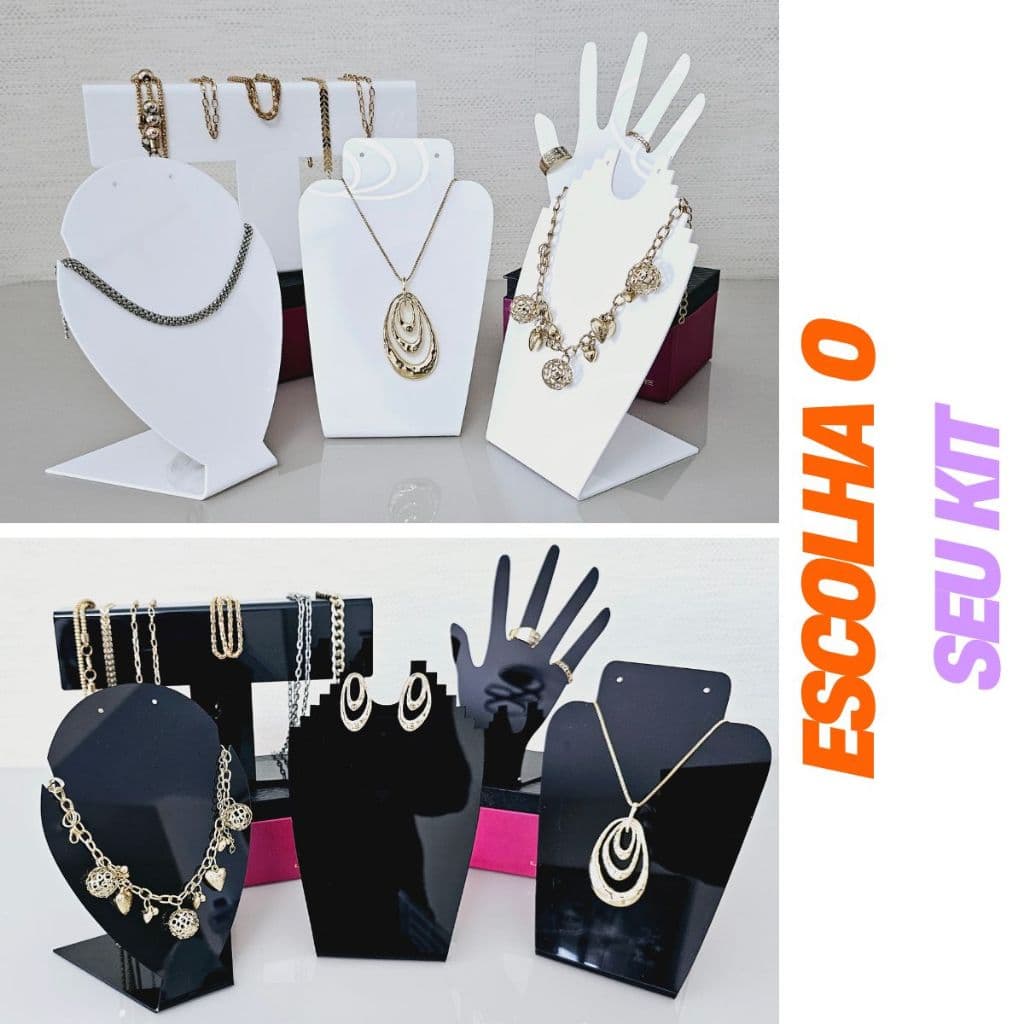 Kit 5 Peças Expositor De Joias Colar E Brinco Em Acrílico