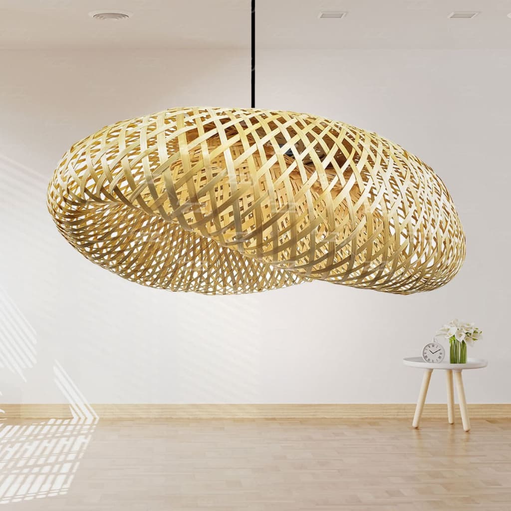 Luminária de Teto Lustre Pendente Bambu Honolulu Rústico 60cm Artesanal Sala Cozinha Fio Preto 2m
