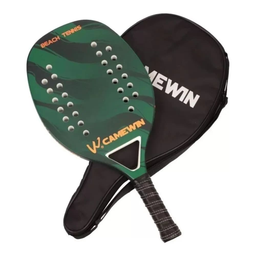 Raquete Beach Tennis Carbono + Vidro Camewin Verde + Case