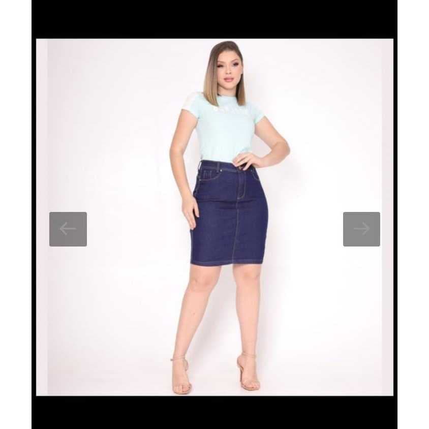 saia jeans com estreech azul escuro e claro