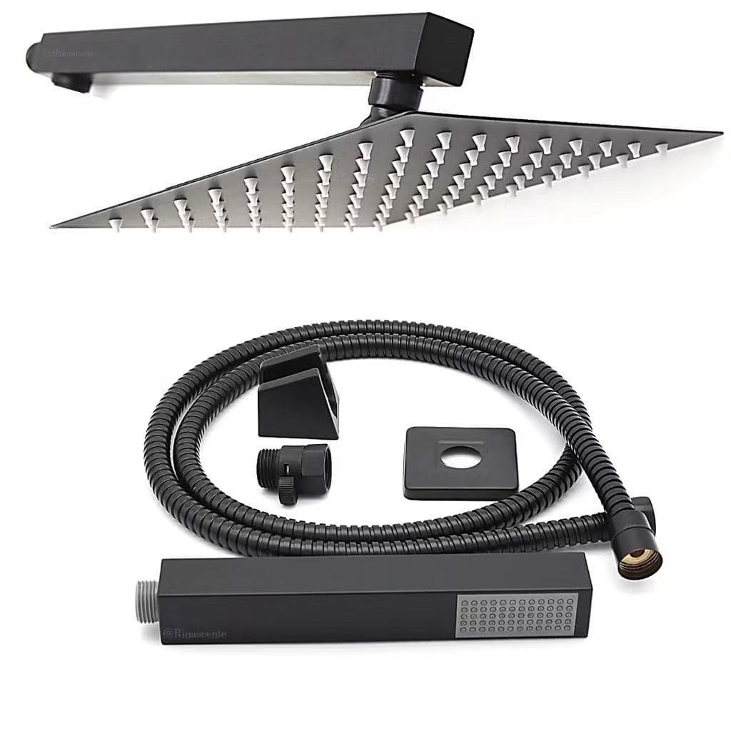Kit Ducha Chuveiro De Banheiro Inox Quadrada Com Ducha Manual+1,5m Mangueira Preto/Cromado