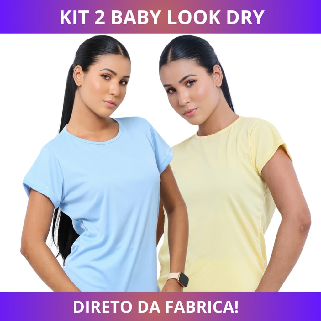 Kit 2 Blusas Feminina Camiseta Lisa Básica Poliéster Camisa Baby Look