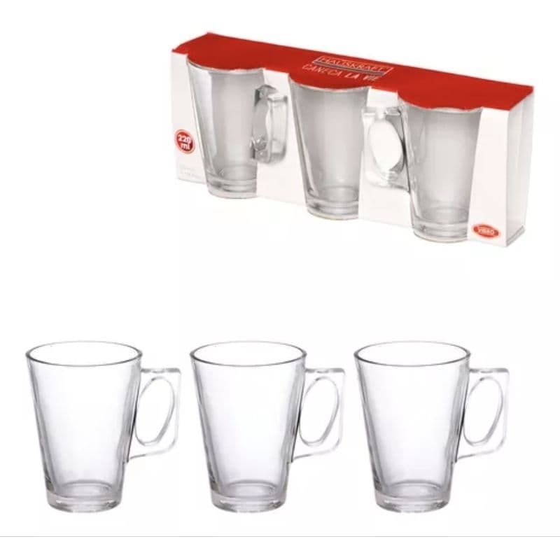Jogo 3 Canecas Para Capuccino De Vidro La Vie 220 ML - Hauskraft