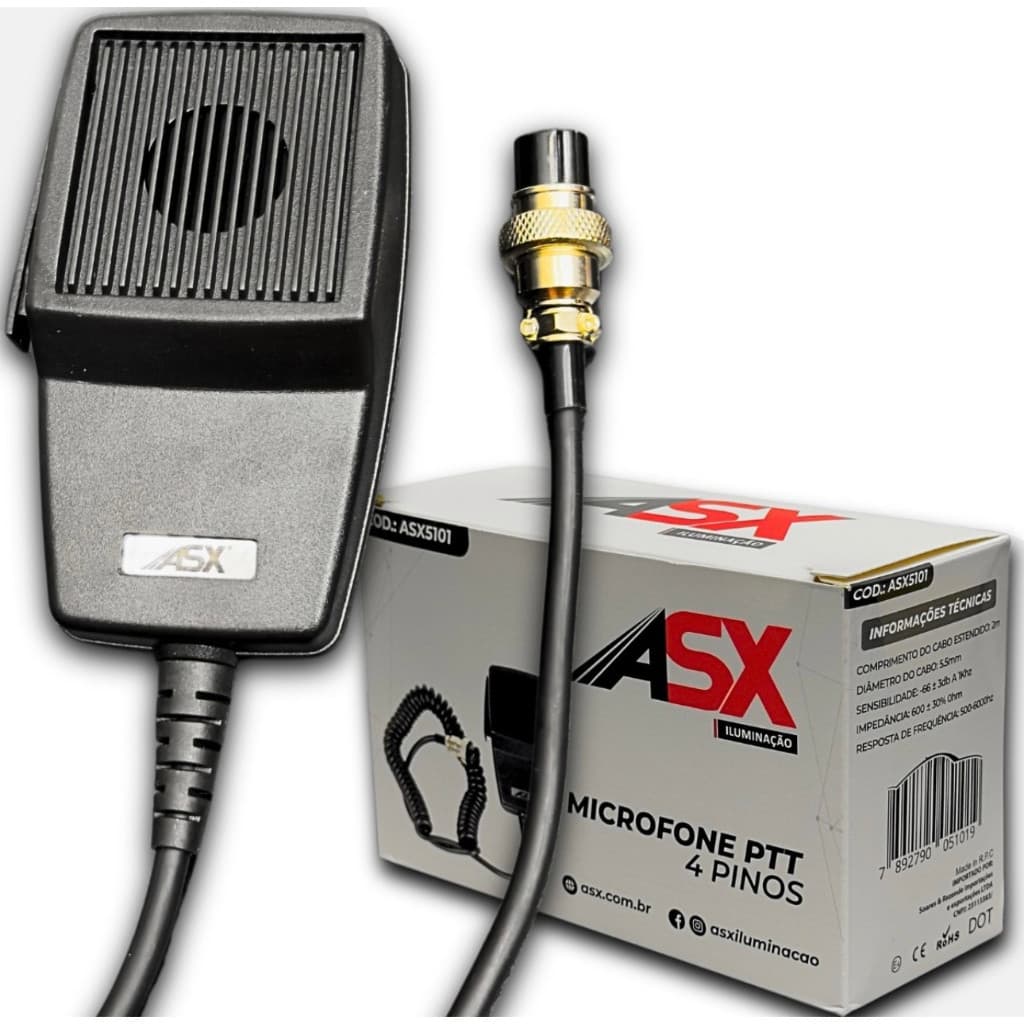 Microfone Rádio Ptt 4 Pinos Frequência: 500-600hz Asx Caminhão Barco Onibus Acessorios