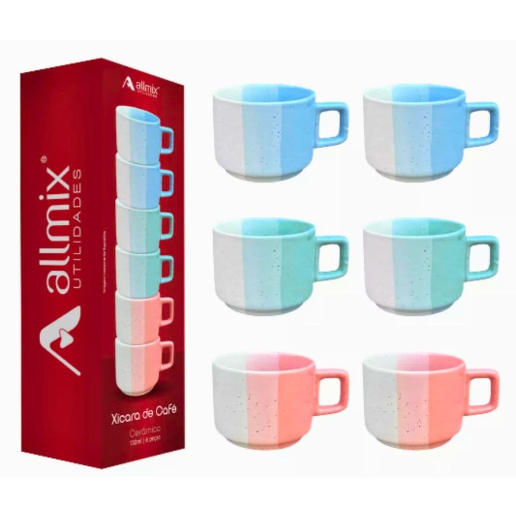 6 Xicaras De Cerâmica Café Chá 130ml Empilhável Moderna