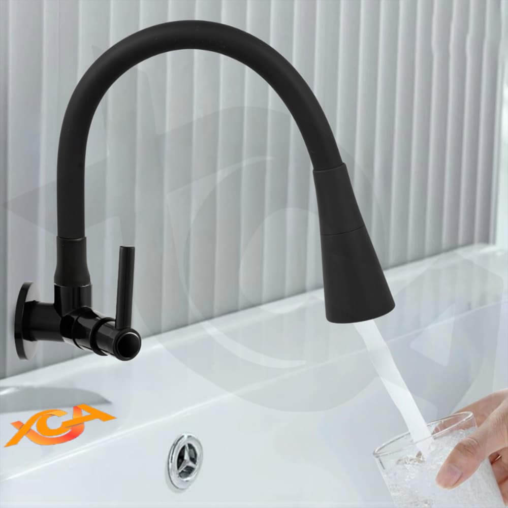 Torneira Cozinha Parede Preta Gourmet Bica Flexível Cone Luxo 2 Jatos