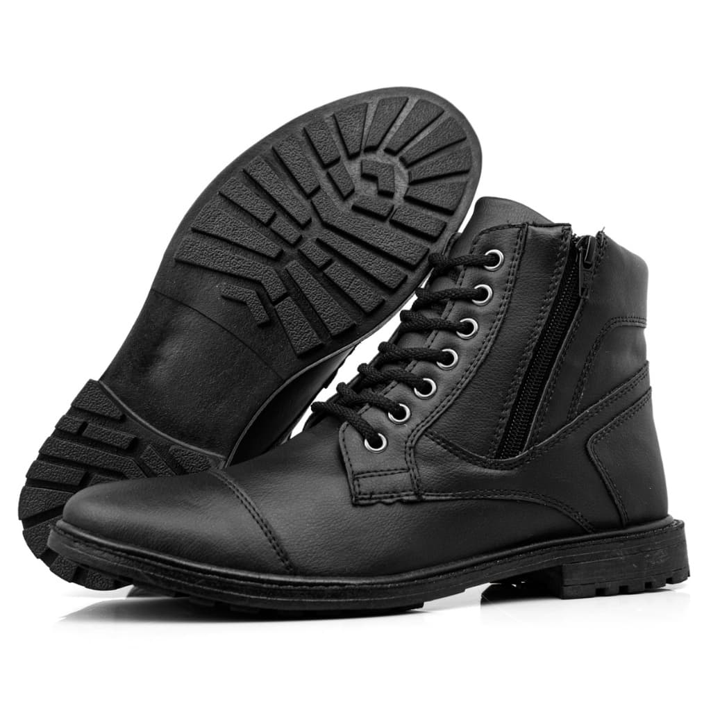 Bota Coturno Casual Masculina Com Zíper Lateral De Amarrar