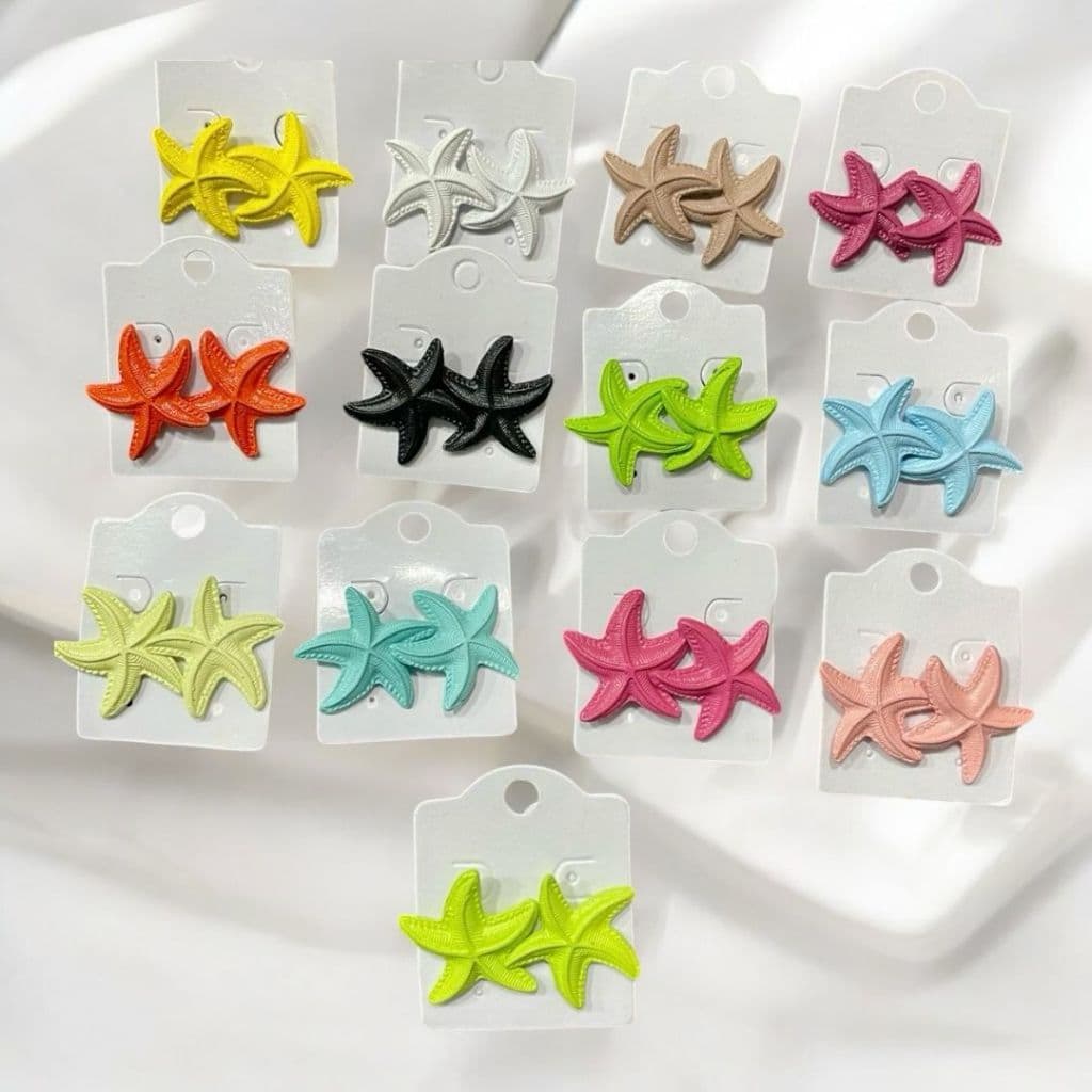 Kit 2/4/6 Pares de Brincos Estrela Do Mar de Metal Pintado Femininos Colorido Moda Praia Verão sortidos