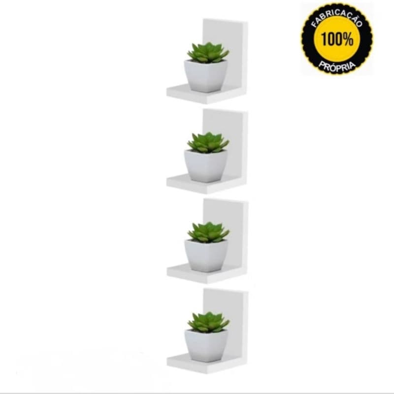 Kit 4 Prateleiras Mini L 15x14x12cm 100% MDF Multiuso Suporte Para Suculentas Decoração Ambiente