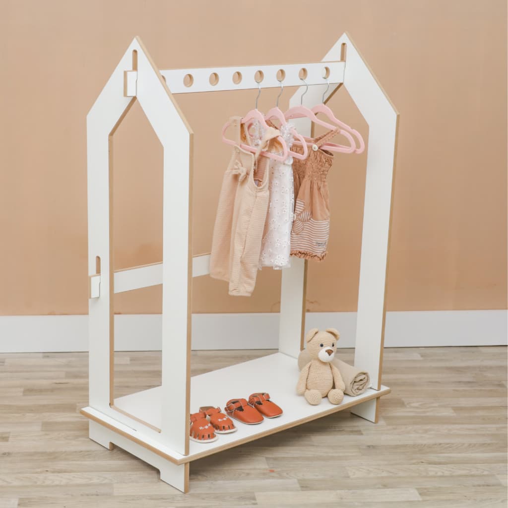 Arara de Chão Cabideiro Infantil 100% MDF com Prateleira Auxiliar - Casa