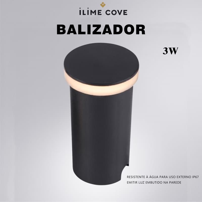 Balizador Luminária de LED Embutida 3W Redonda e Quadrada IP67 Bivolt para Jardim e Área Externa