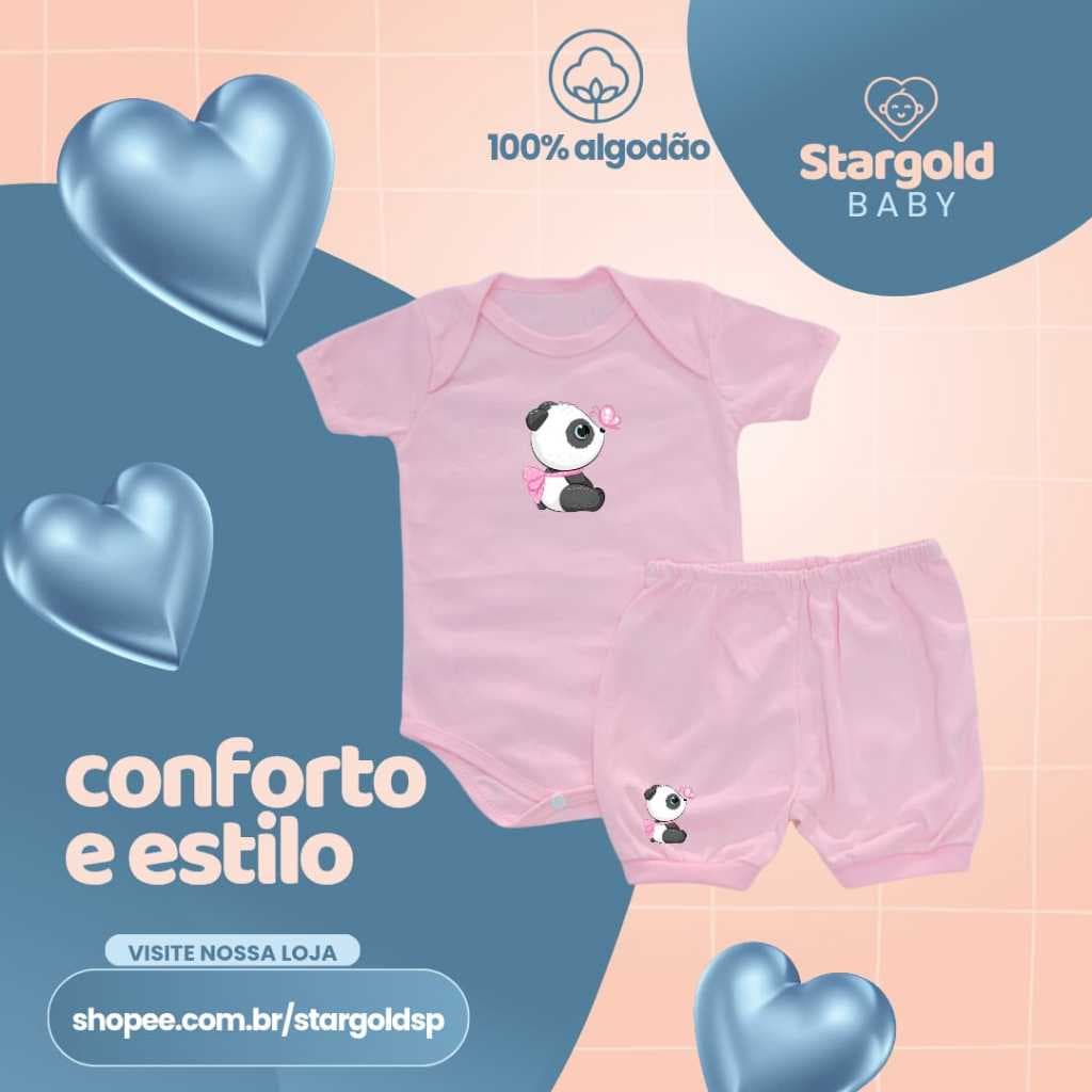 Body Bodyzinho de Bebê Kit com Body + Shorts Tecido 100% Algodão Confortável