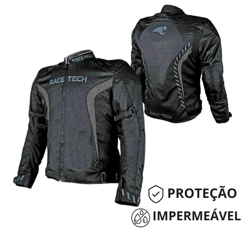 Jaqueta de Moto Impermeável Race Tech Rider Masculina Forração Removível Motociclista Preto