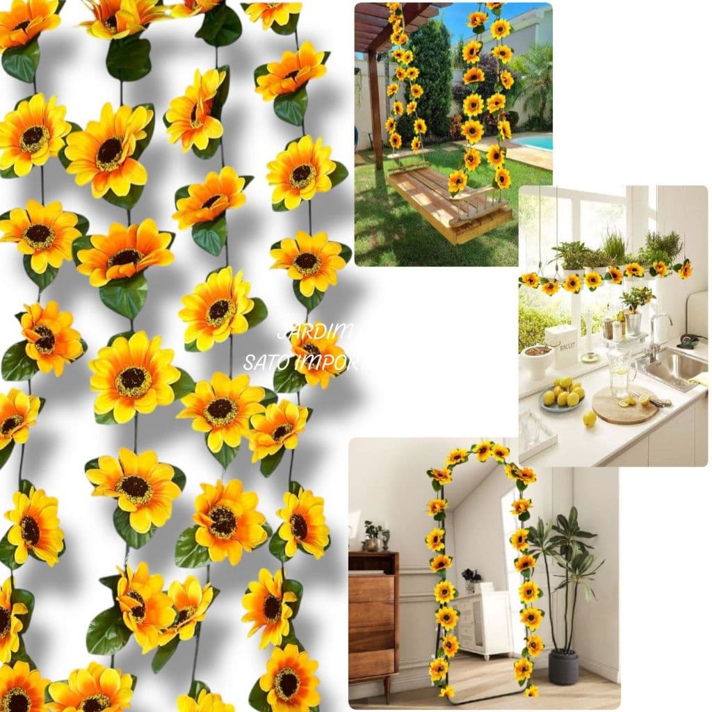 4 Cortinas de Flores Girassol 2m – Lindo para Quartos, Varanda e Eventos!