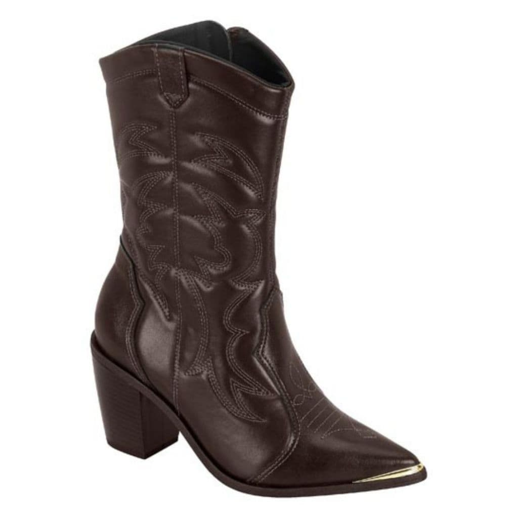 Bota Feminina Country Texana Café Marrom Bico Fino Salto Grosso Lançamento Vizzano