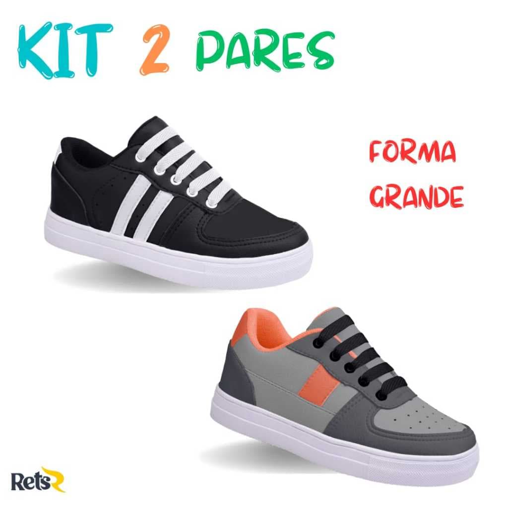 KIT 2 PARES TÊNIS INFANTIL MASCULINO CONFORTÁVEL E MACIO