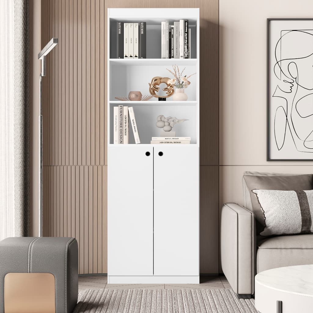 Estante Organizador Livreiro Multiuso com 2 portas e 5 prateleiras Branco Gold Luxo