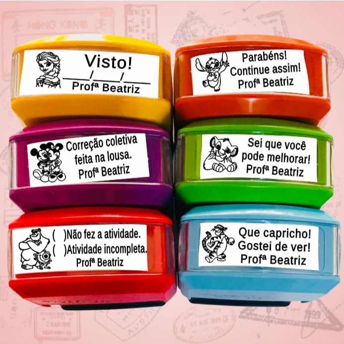 Kit Pedagógico PERSONAGENS com 6 carimbos Nykon 302. Carimbo Professor. ENVIAR NOME VIA CHAT.