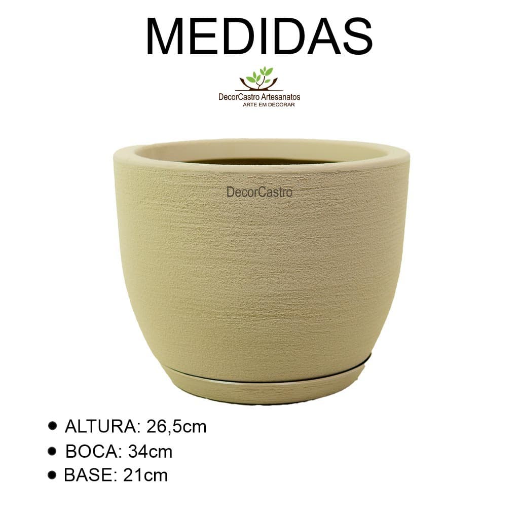 Vaso Para Plantas Bojo Escovado N2 26,5cm em Polietileno Texturizado Jardim Casa