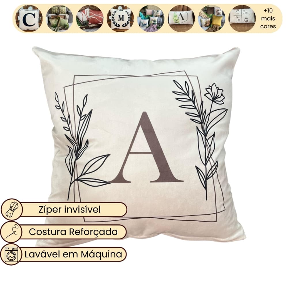 Capa de Almofada Decorativa 45x45 cm de Letra Inicial de A a Z de Veludo Personalizada