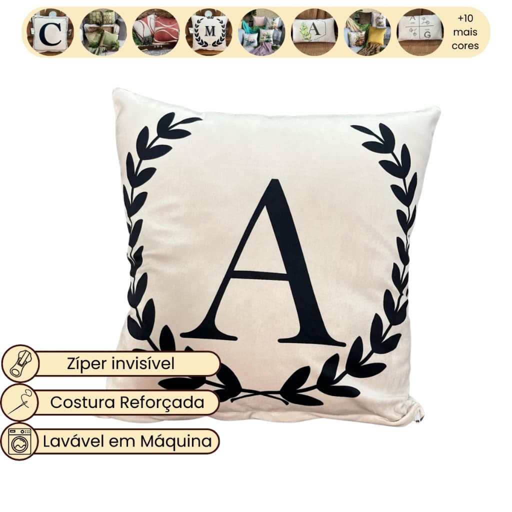 Capa de Almofada de Inicial Letra 45x45 cm de A a Z Decorativa Personalizada