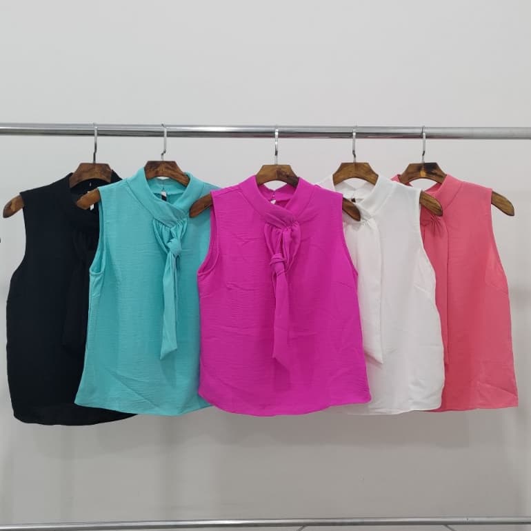 Blusa Femenina Duan Sem Manga Cola Alta Com Corda Atras Com 2 Botoes Casual Cores Verao