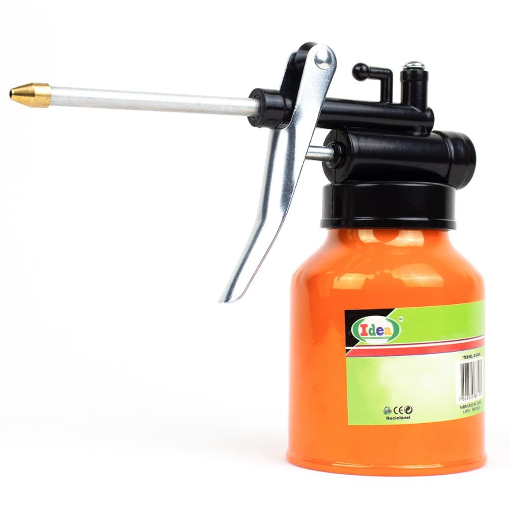 Almotolia Bomba De Óleo 250ml Metálica Aço Com Bico Rígido