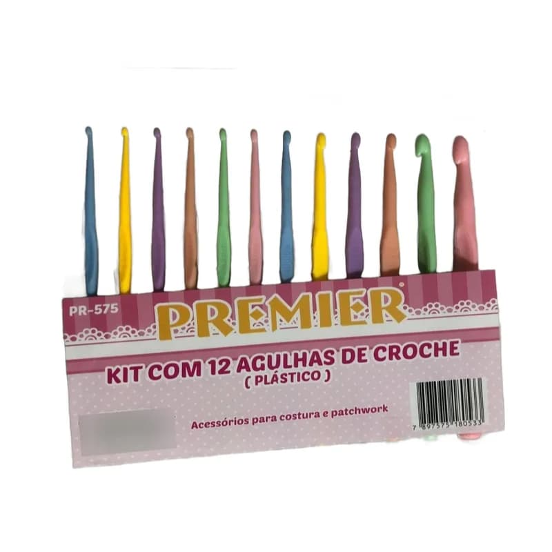Kit 12 Agulhas Plásticas Crochê Cabo Coloridos
