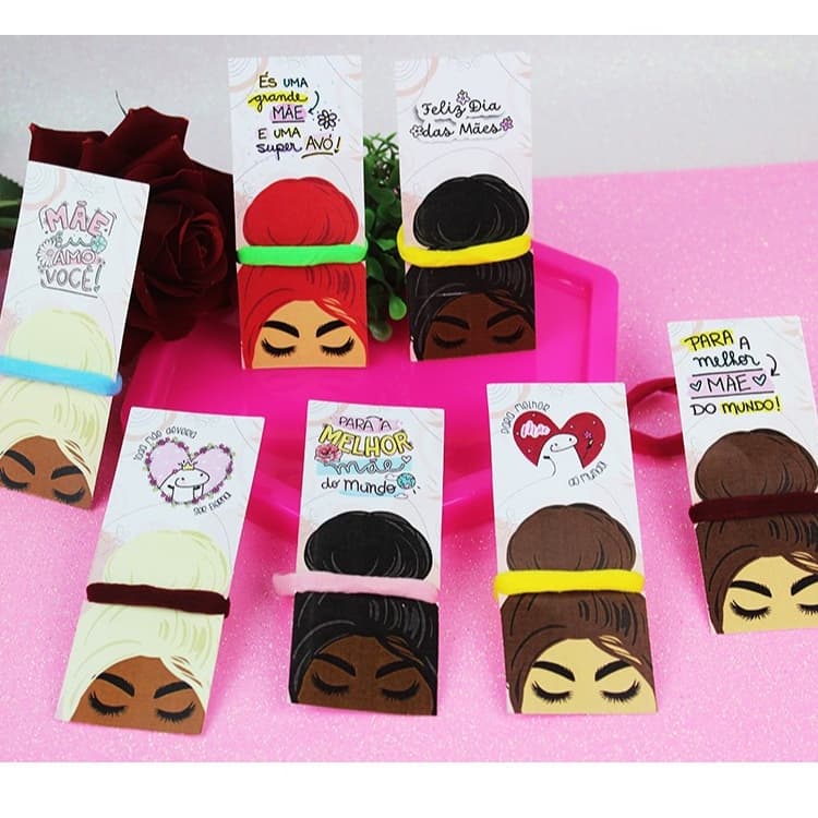 KIt 50 Amarradores de Cabelo Xuxinhas Rabicó Personalizadas com Tag para Clientes, Brinde, Empresa