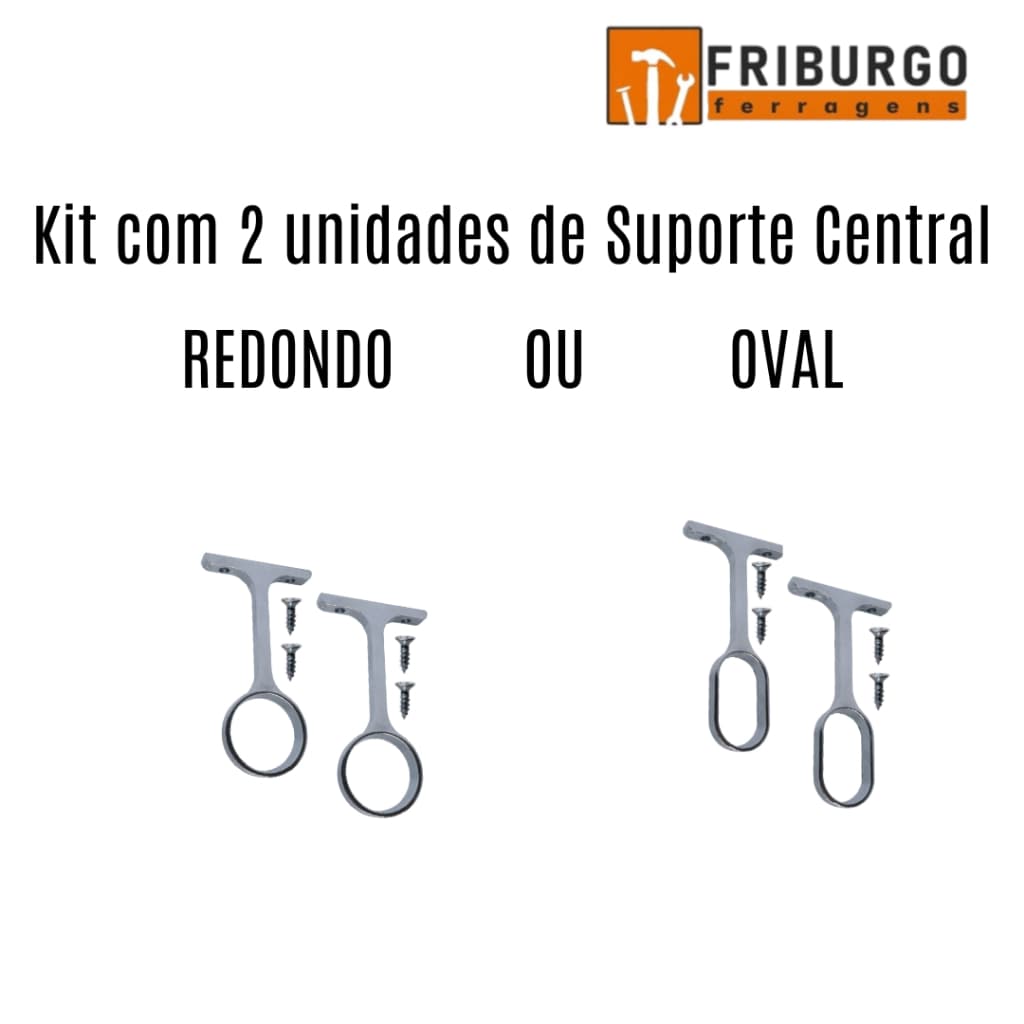 Kit com 2 UND Suporte Central OVAL OU REDONDO Para Tubo Cabideiro