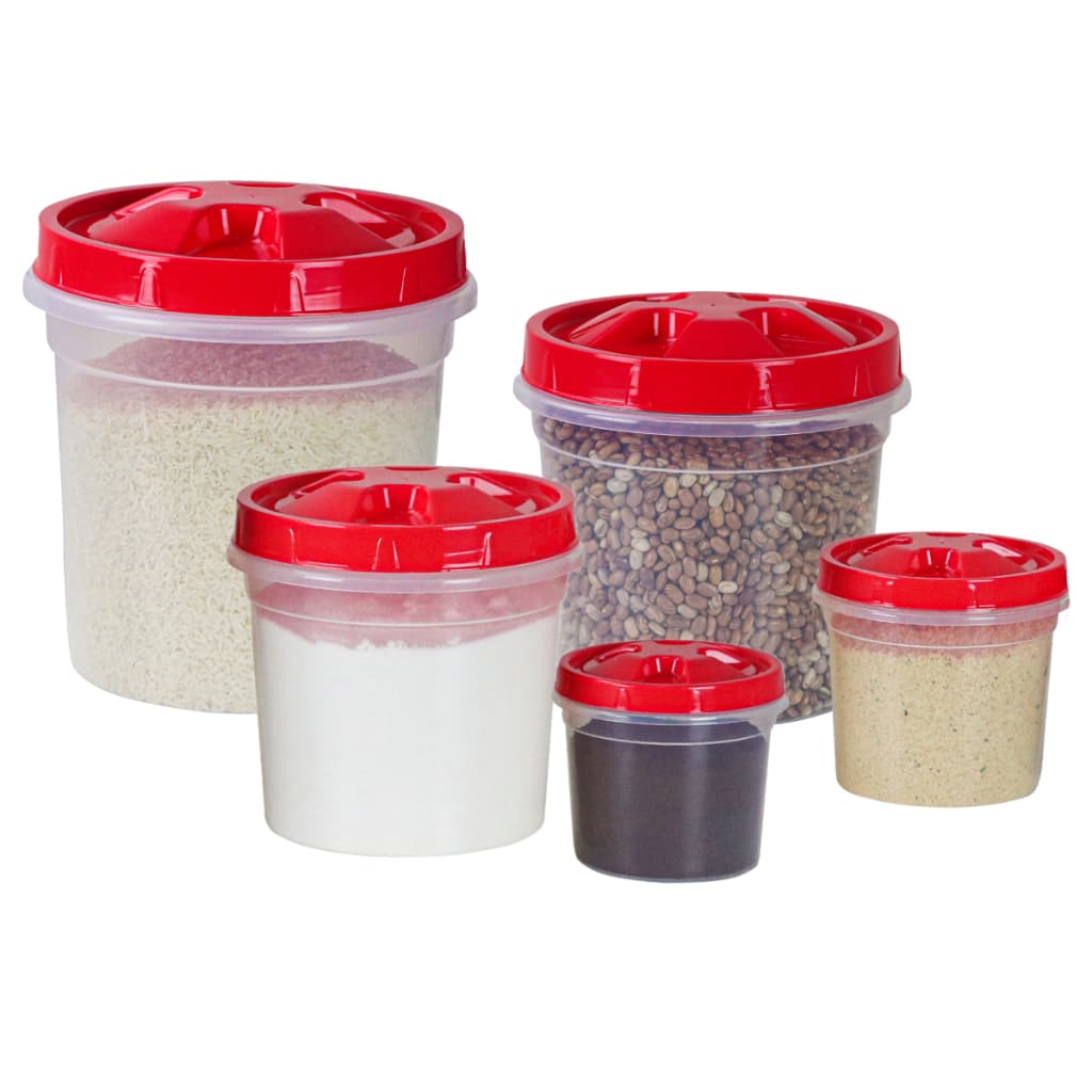 Kit 5 Potes De Rosca Porta Mantimentos Alimentos Plástico Vermelho