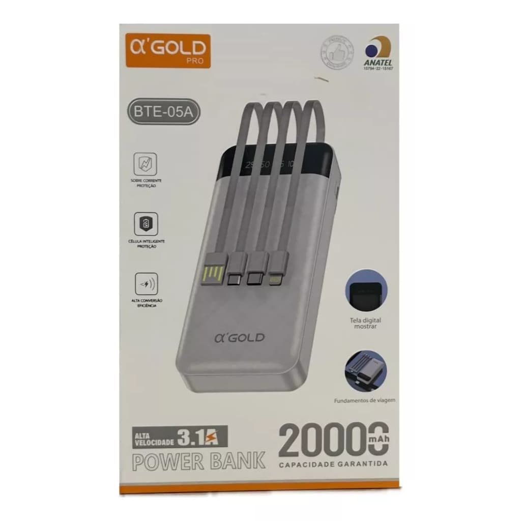 Carregador Portátil 20.000 Mah Bte-05a 4 Saídas Agold BRANCO