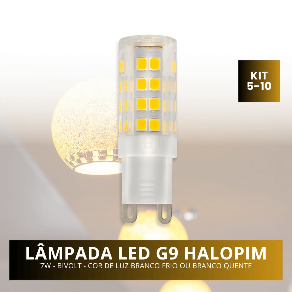 Kits Lâmpadas Led G9 Halopim 7w Luz Branco Frio (6000K) e Branco Quente (3000K) Bivolt