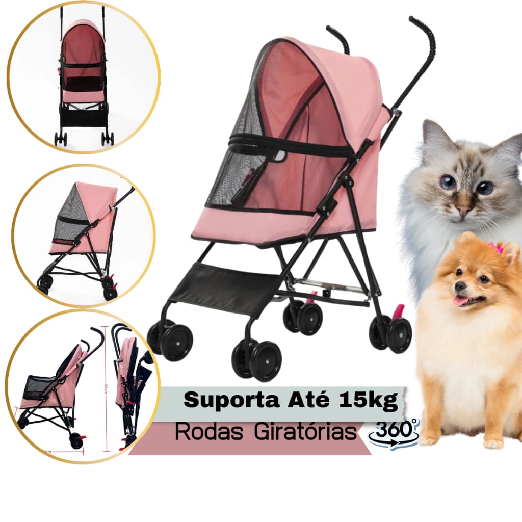 Carrinho Shopping Segurança Passeio Pet Cães E Gatos Rodas 360 Trava Suporta Até 15kg Pc300a