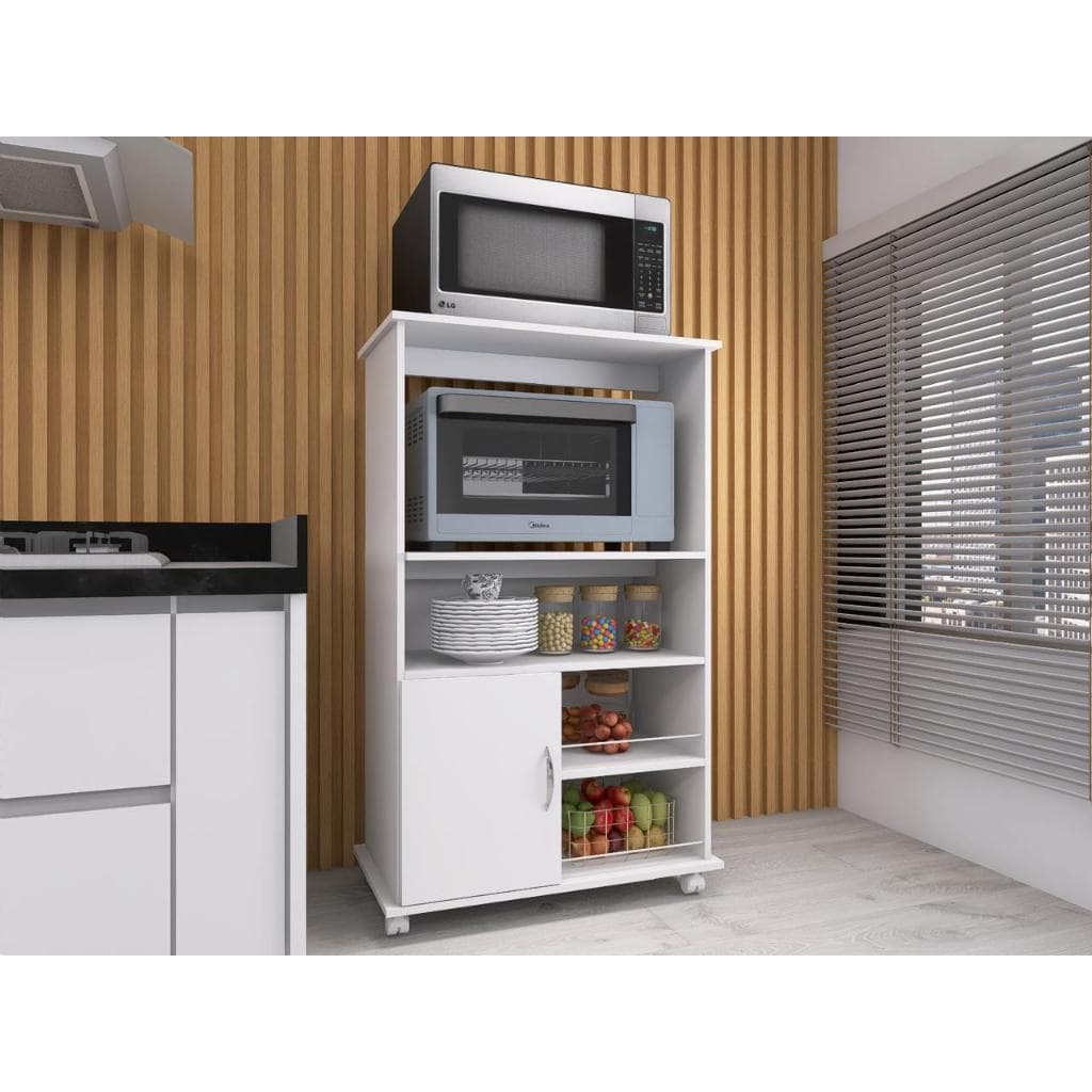 Armário Microondas Balcão Forno Suporte Multiuso Com Rodinhas