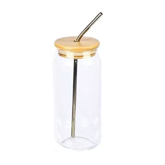 Copo De Vidro Com Canudo Tampa Bambu 500 ML Drinks Ótima Promoção