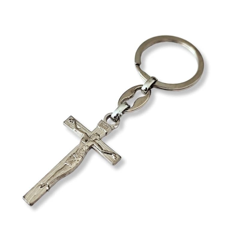 2 Chaveiro Crucifixo Jesus Cristo Padrão Italiano Metal cor Prata