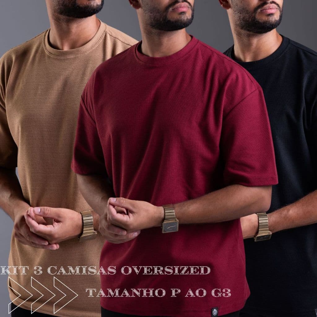 Kit 3 Camiseta Oversized Texturizada Masculino Casual
