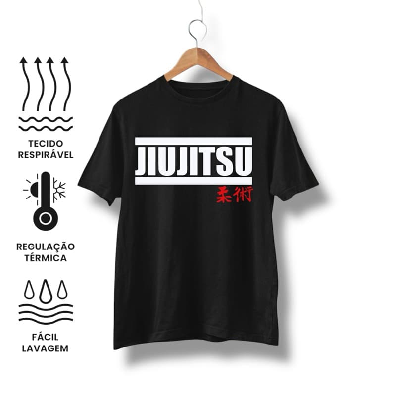 Camiseta Treino Jiu Jitsu Unissex Luta Blusa Esporte Preto Slim Camisa Esportiva Artes Marciais Algodão Premium
