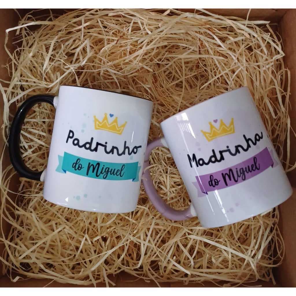 Canecas Para Padrinho e Madrinha, Personalizadas com Nome. Com caixinha de caneca para presente.