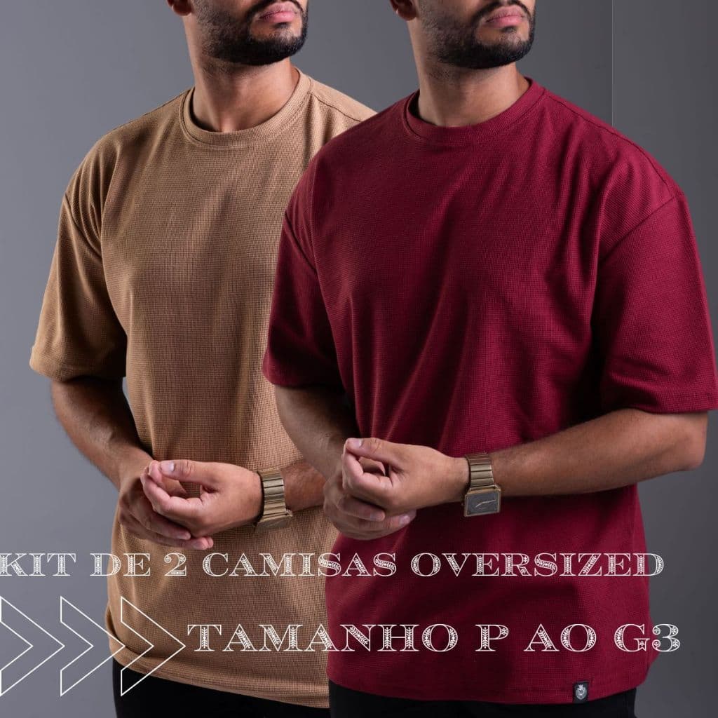 Kit 2 Camiseta Oversized Texturizada Casual Básica Lisa Reta Kit 2 Camisa Luxo Plus Size